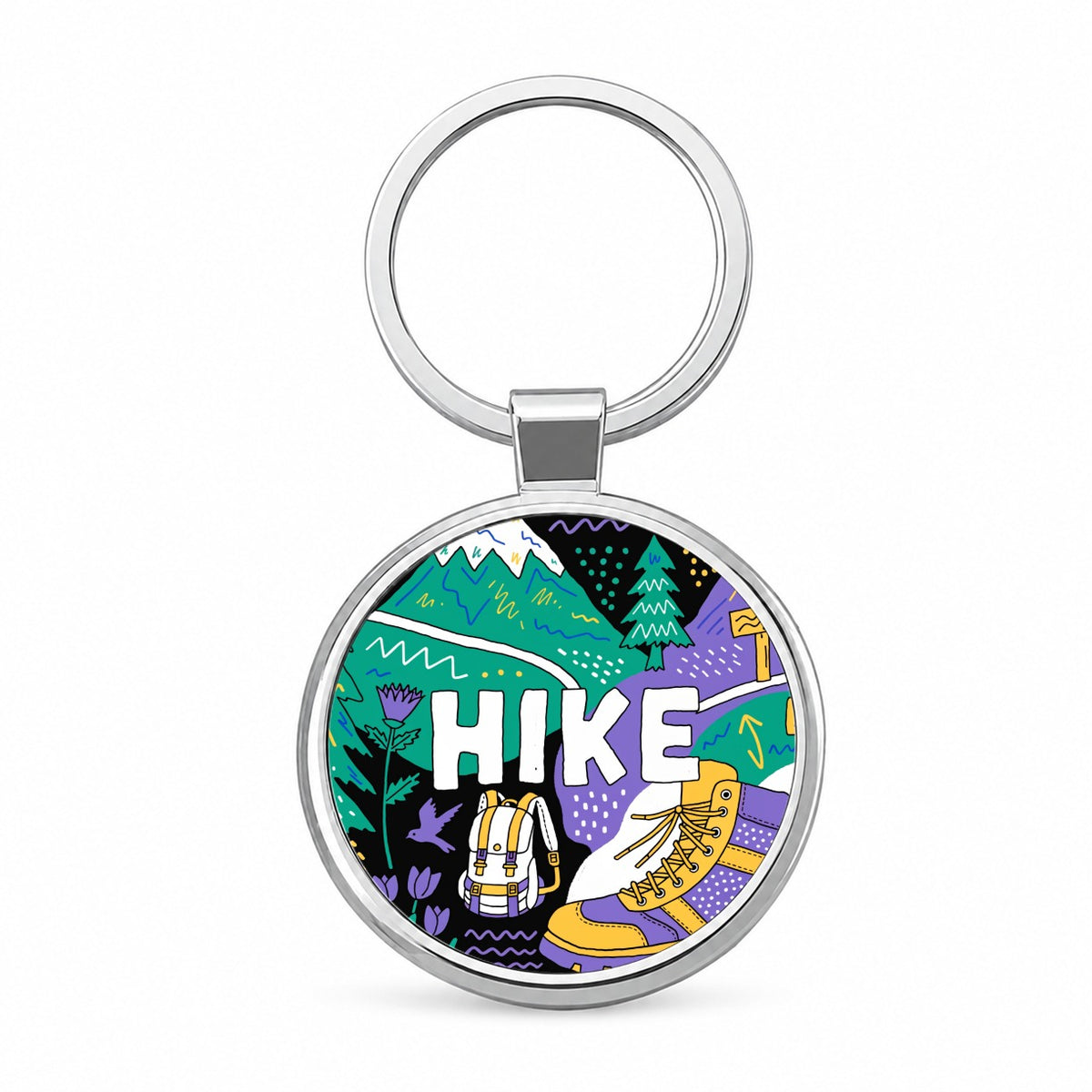 Hike Hiking Hiker Boot Bold Art Round Metal Keychain