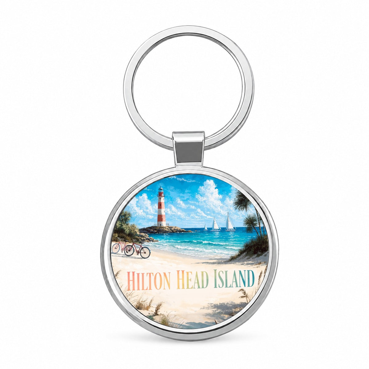 Hilton Head Island South Carolina Travel Round Metal Keychain