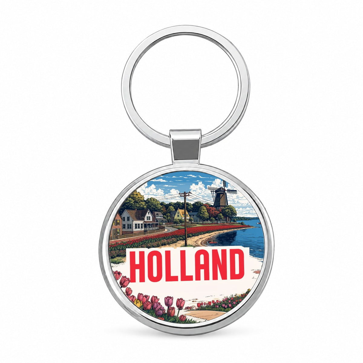 Holland Michigan Travel Round Metal Keychain