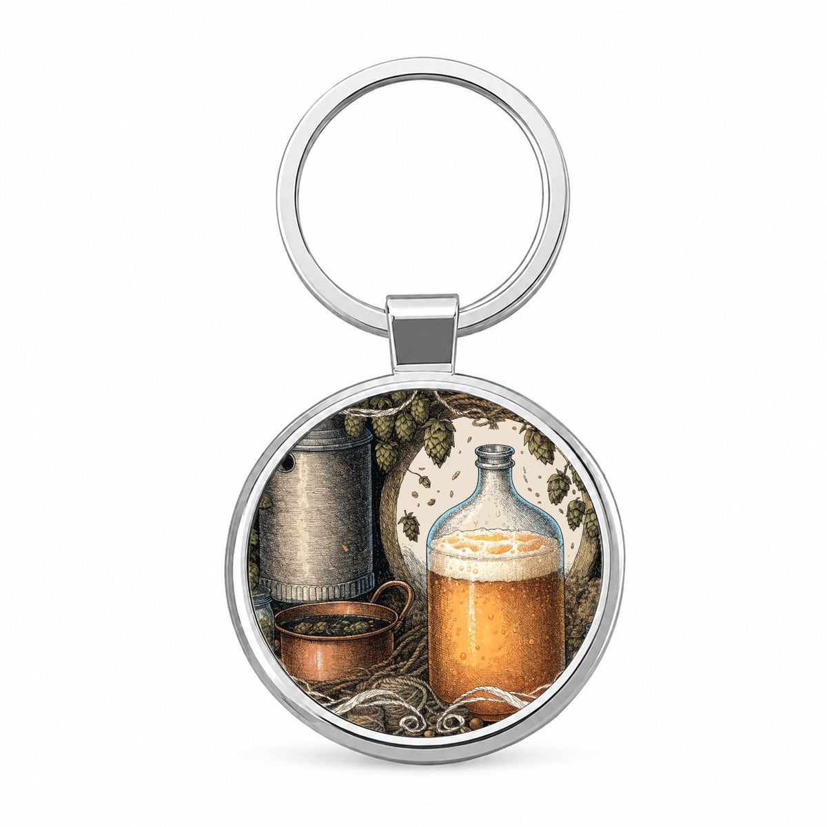 Home Brewing Beer Round Metal Keychain