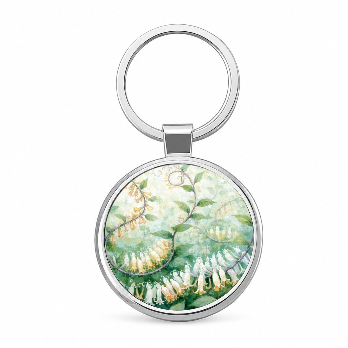 Honeysuckle Flowering Vine Round Metal Keychain