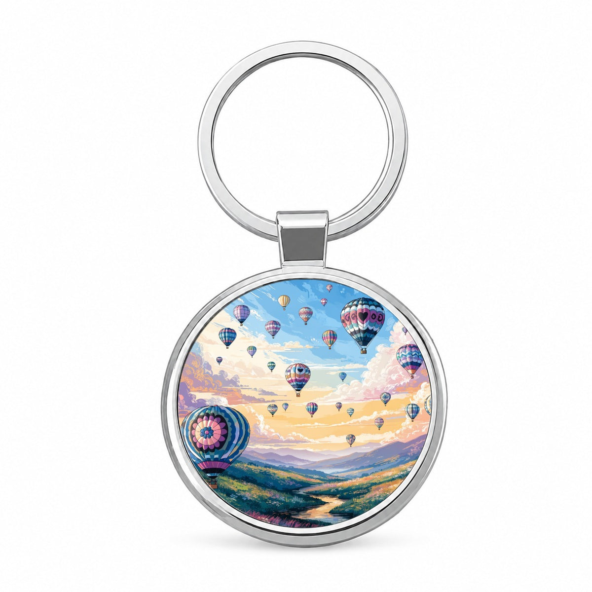 Hot Air Balloons Festival Round Metal Keychain