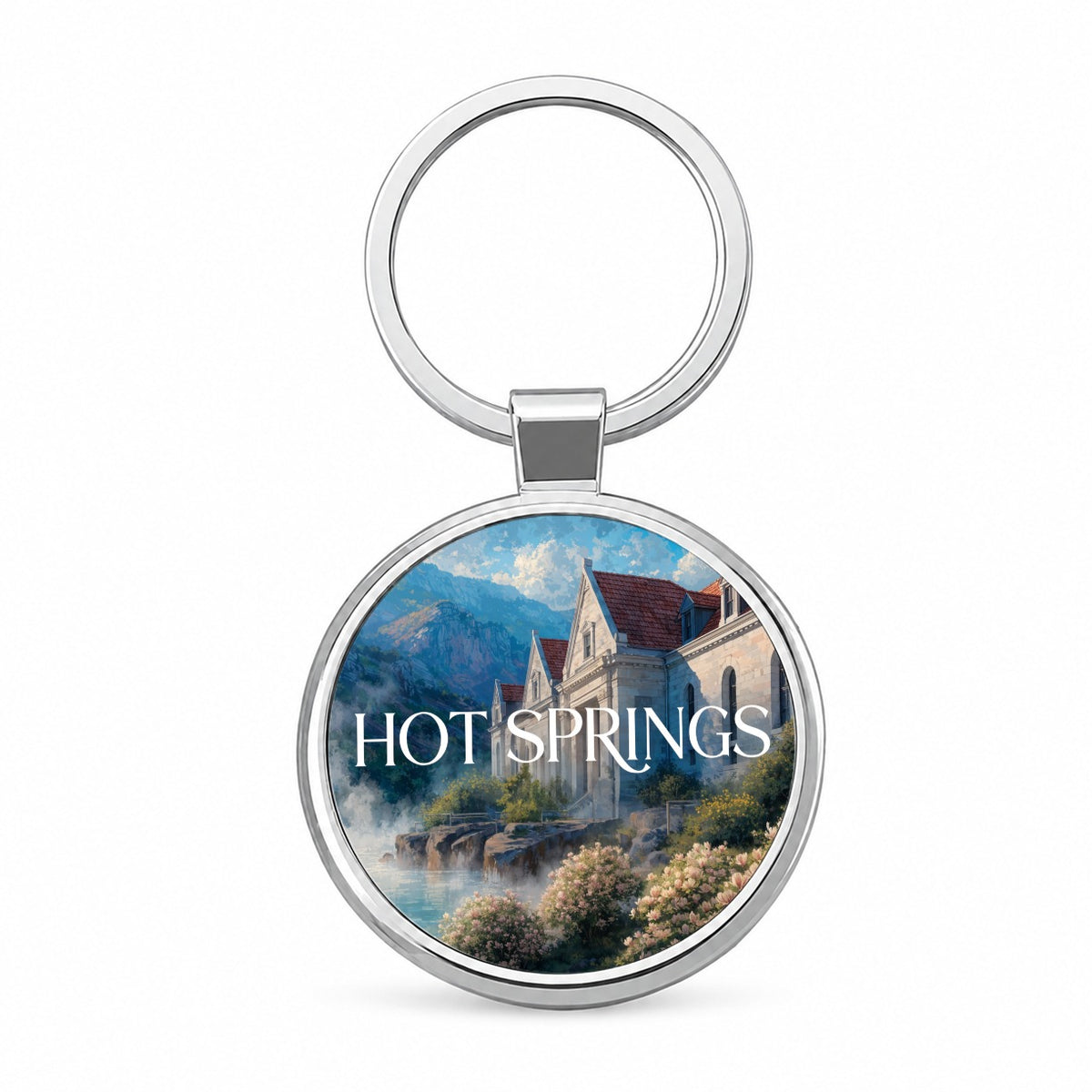 Hot Springs Arkansas Travel Round Metal Keychain