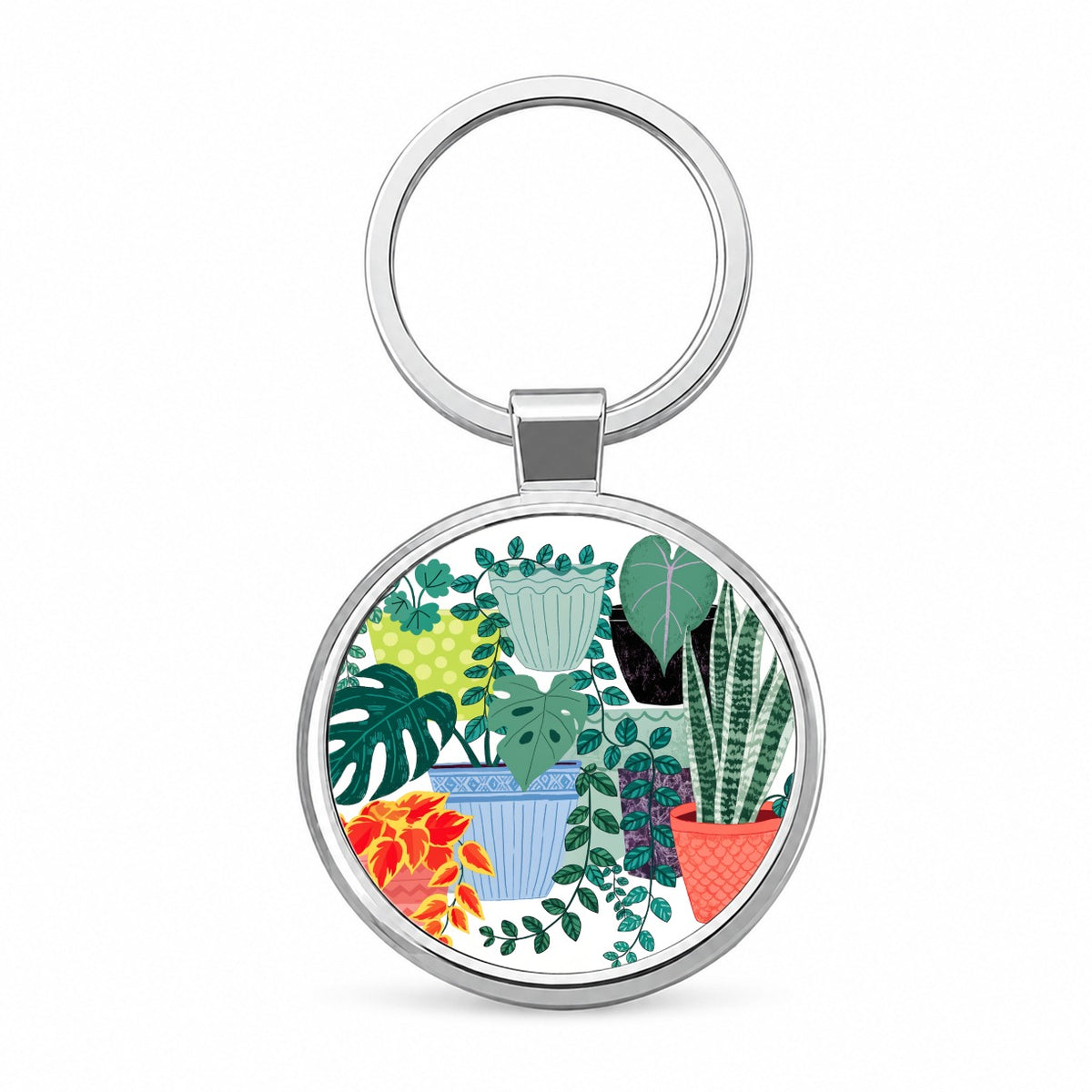 Houseplant Plant Lover Round Metal Keychain