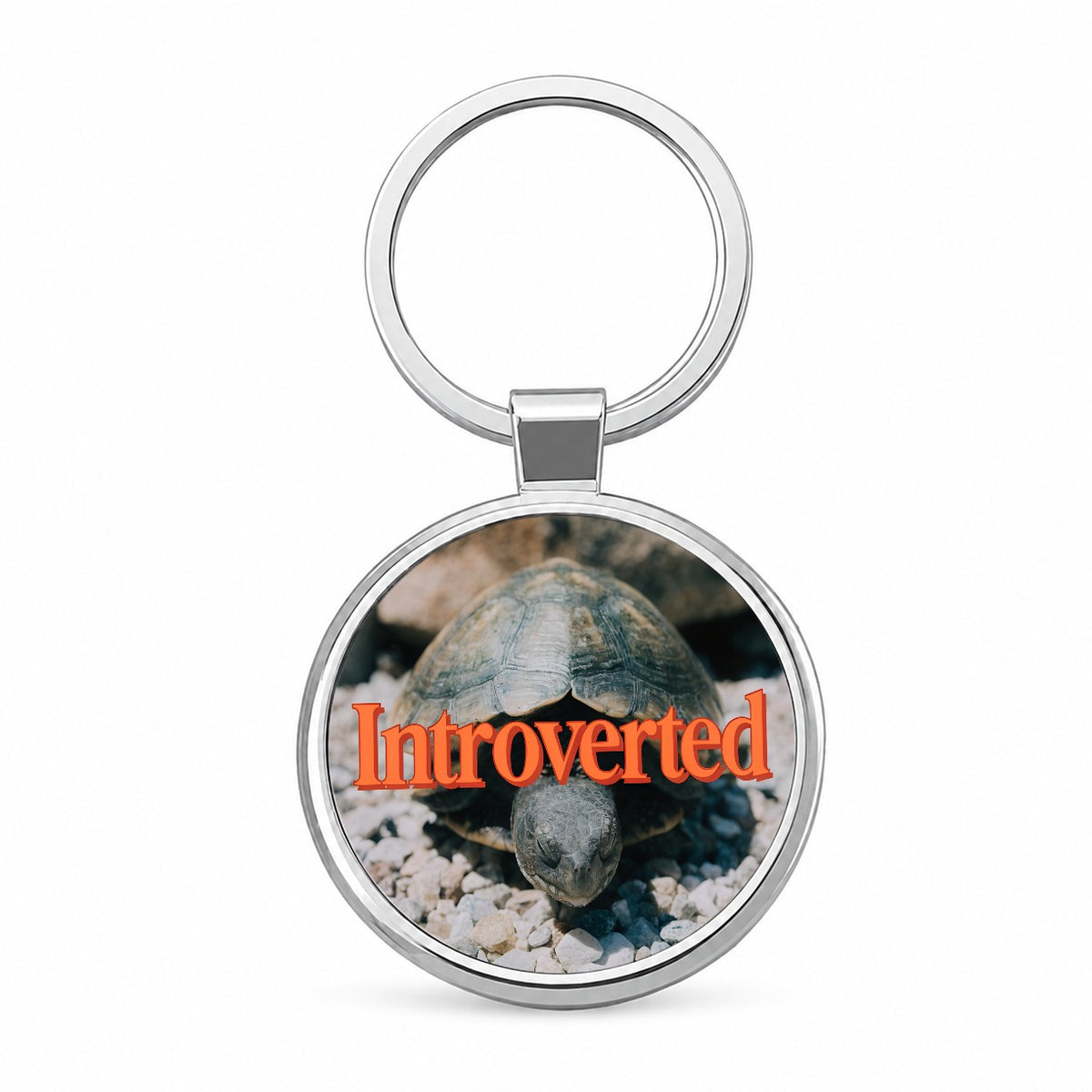 Introverted Shy Turtle Funny Round Metal Keychain