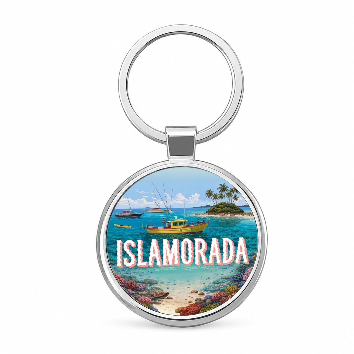 Islamorada Florida Travel Round Metal Keychain