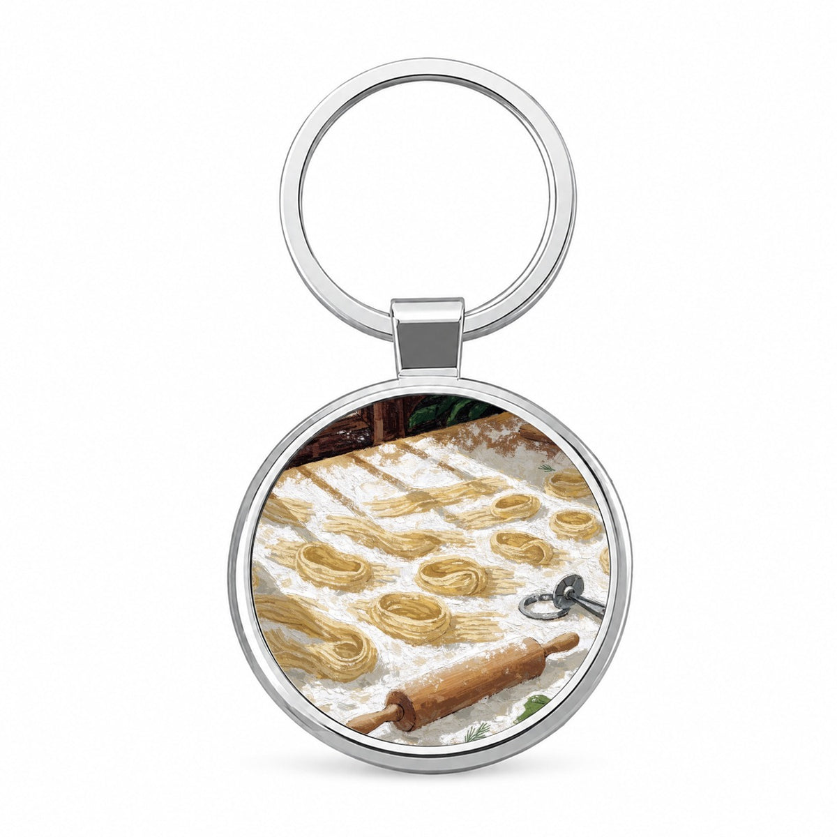 Italian Pasta Making Round Metal Keychain