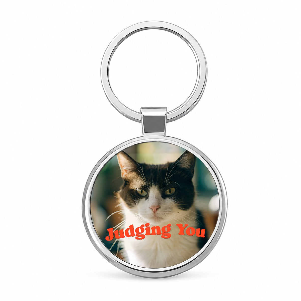 Judging You Cat Funny Round Metal Keychain