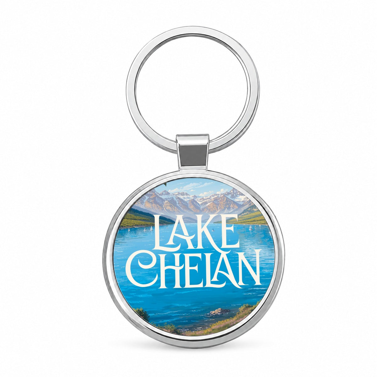 Lake Chelan Washington Travel Round Metal Keychain