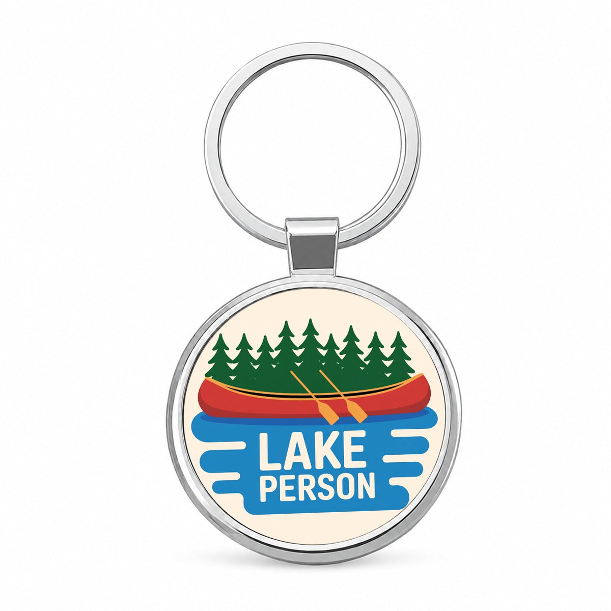 Lake Person Canoe Trees Round Metal Keychain