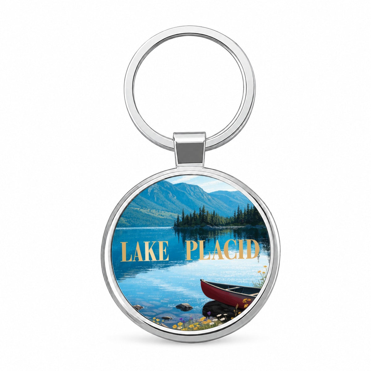 Lake Placid New York Travel Round Metal Keychain