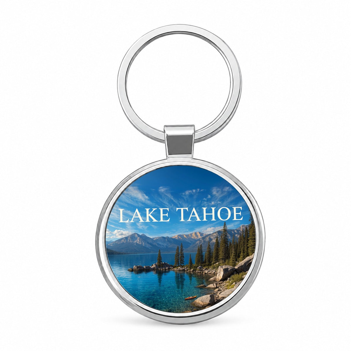 Lake Tahoe California Nevada Travel Round Metal Keychain