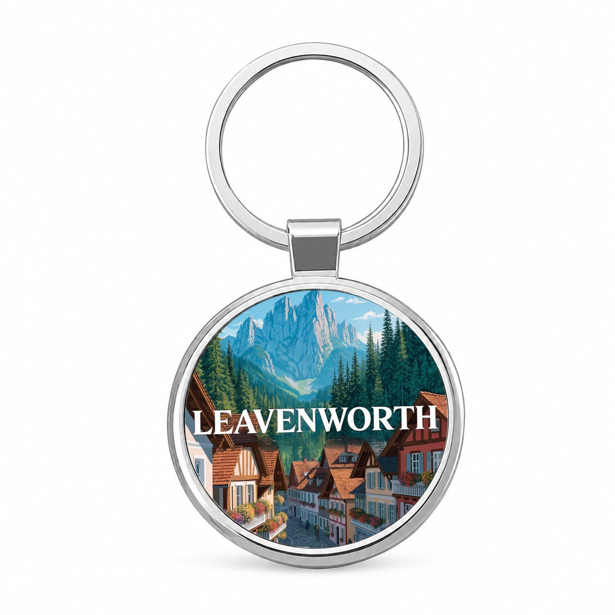 Leavenworth Washington Travel Round Metal Keychain