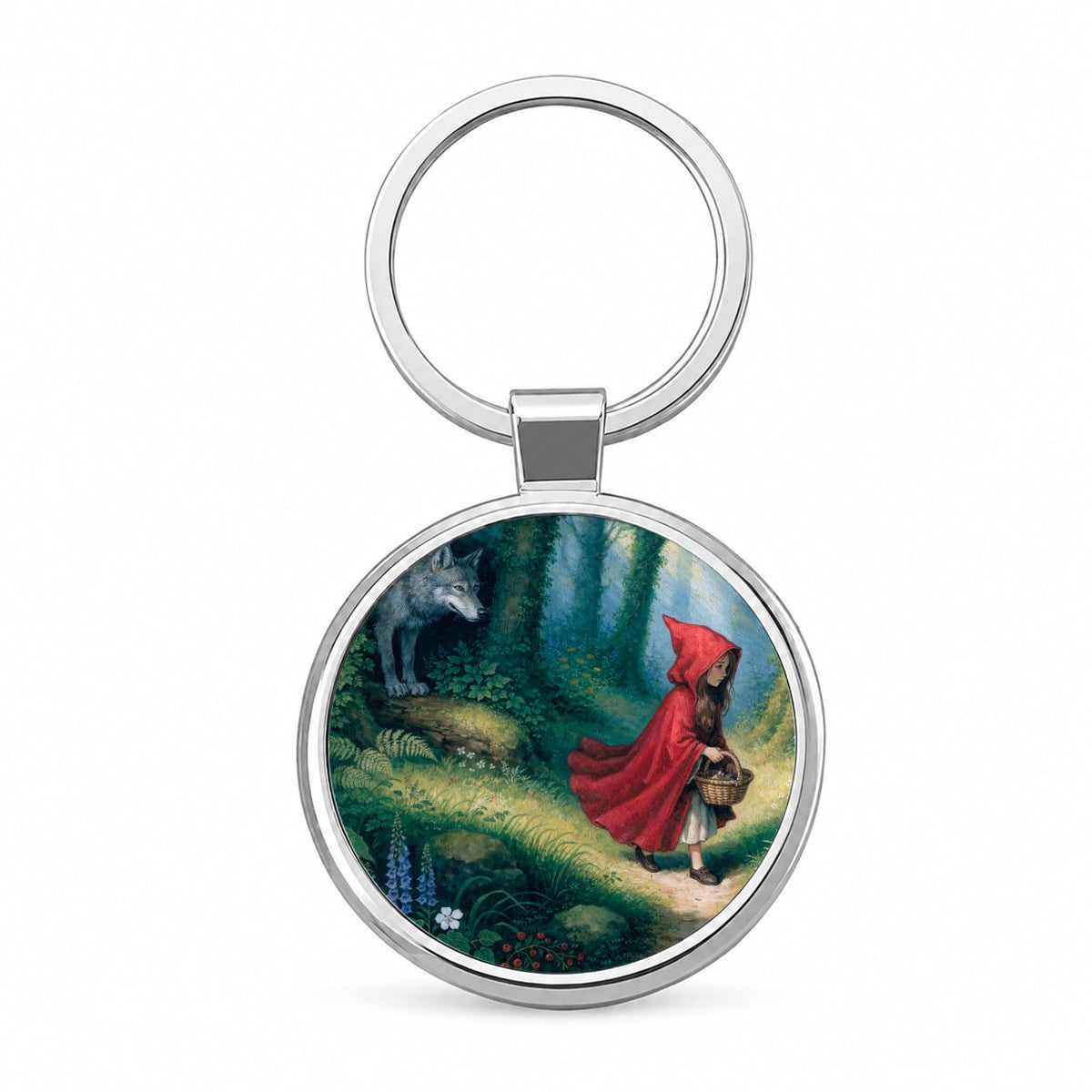 Little Red Riding Hood Fairy Tale Round Metal Keychain