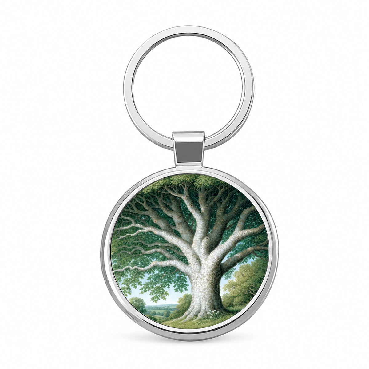Majestic Sycamore Tree Round Metal Keychain