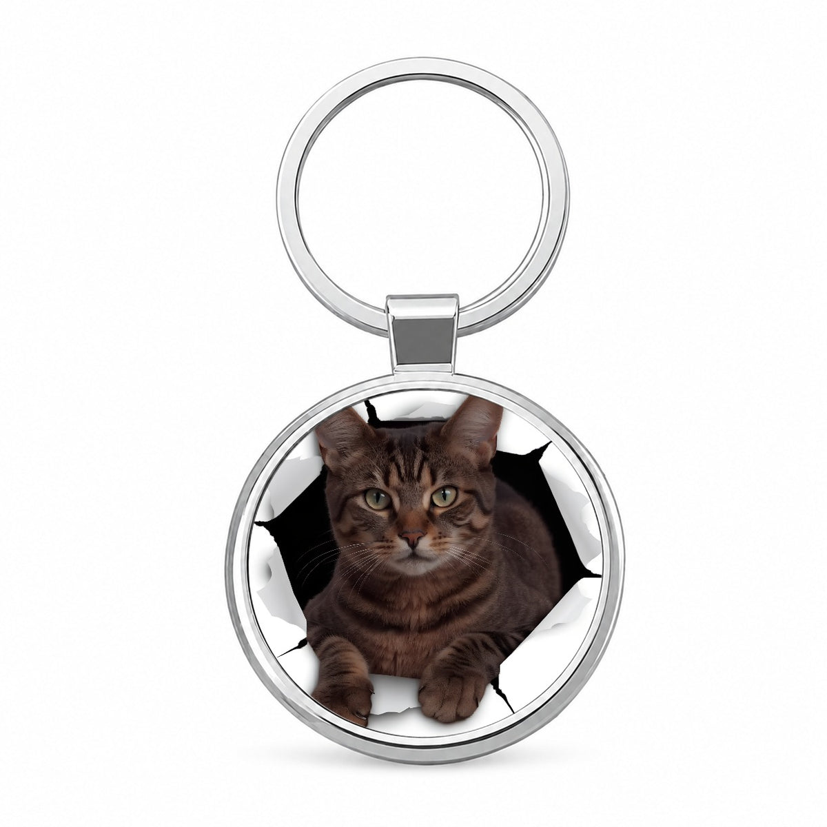 Manx Cat Breakout Round Metal Keychain