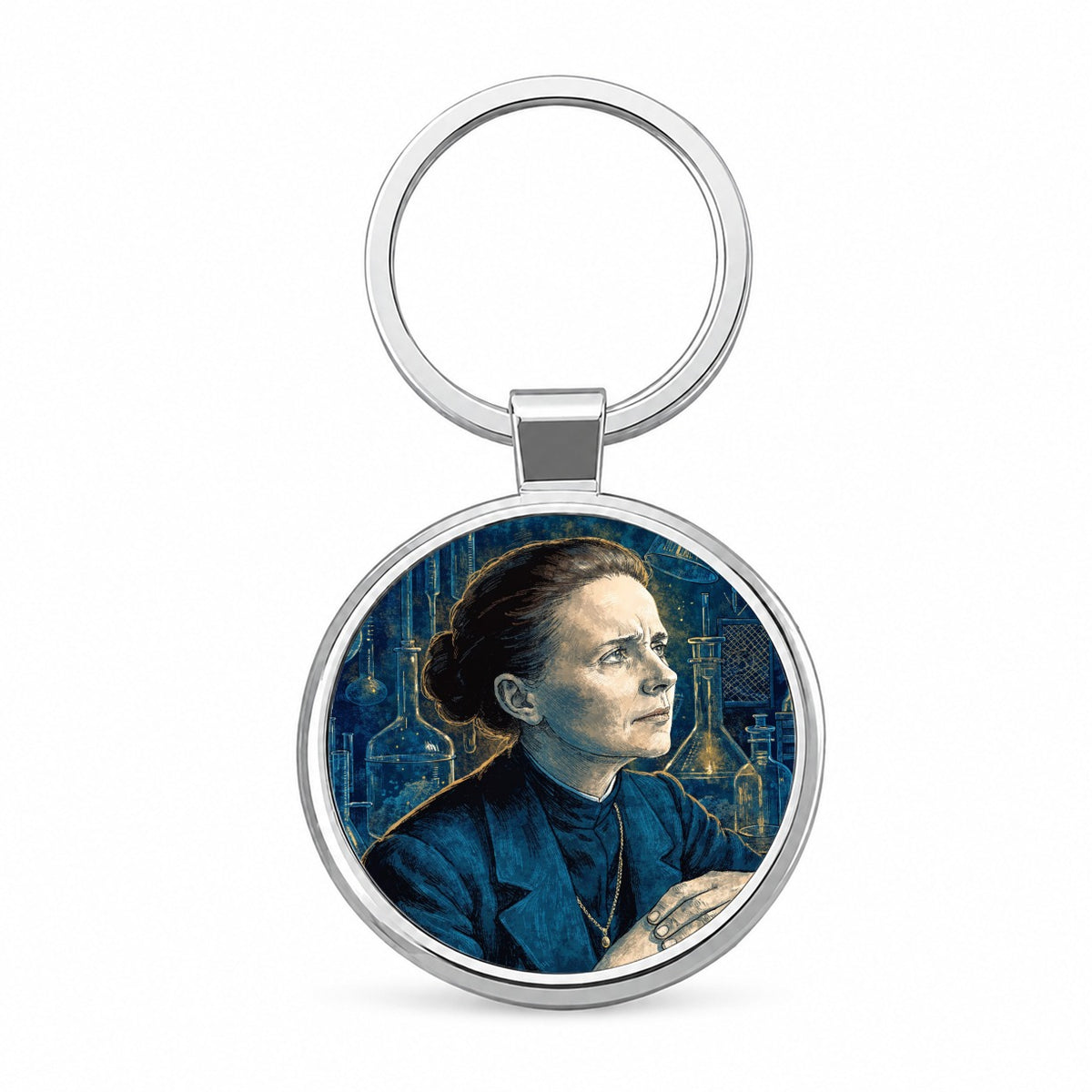 Marie Curie Scientist Round Metal Keychain