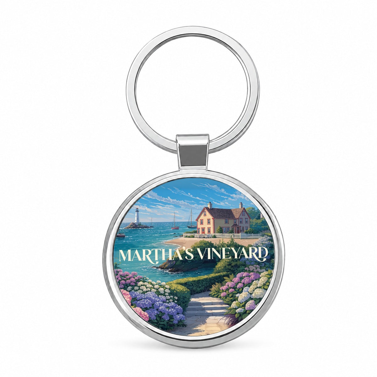 Martha's Vineyard Massachusetts Travel Round Metal Keychain