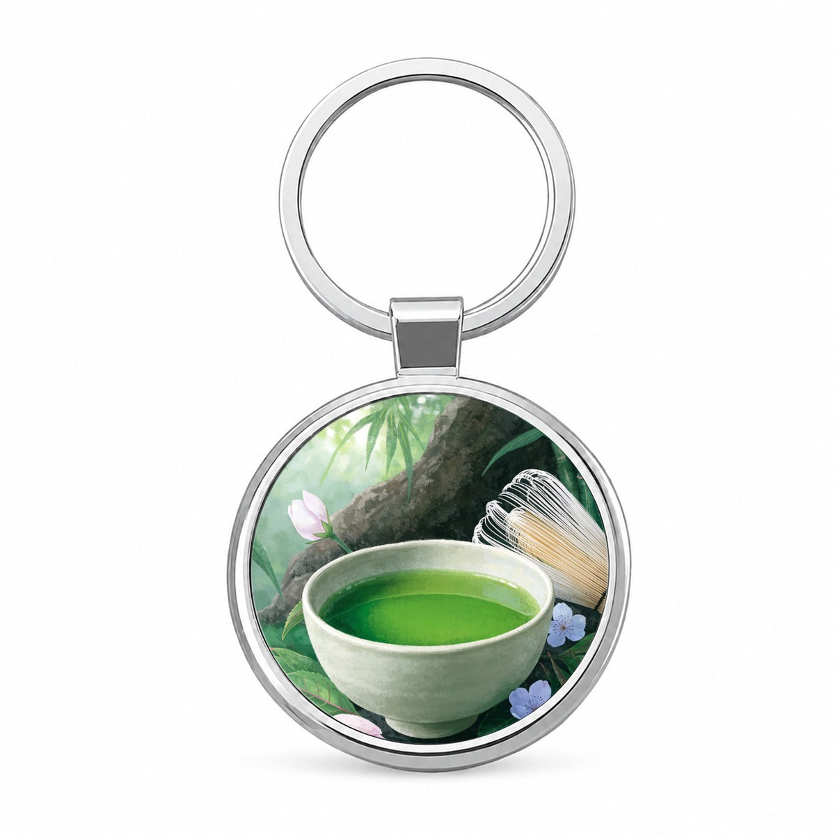 Matcha Tea Garden Round Metal Keychain