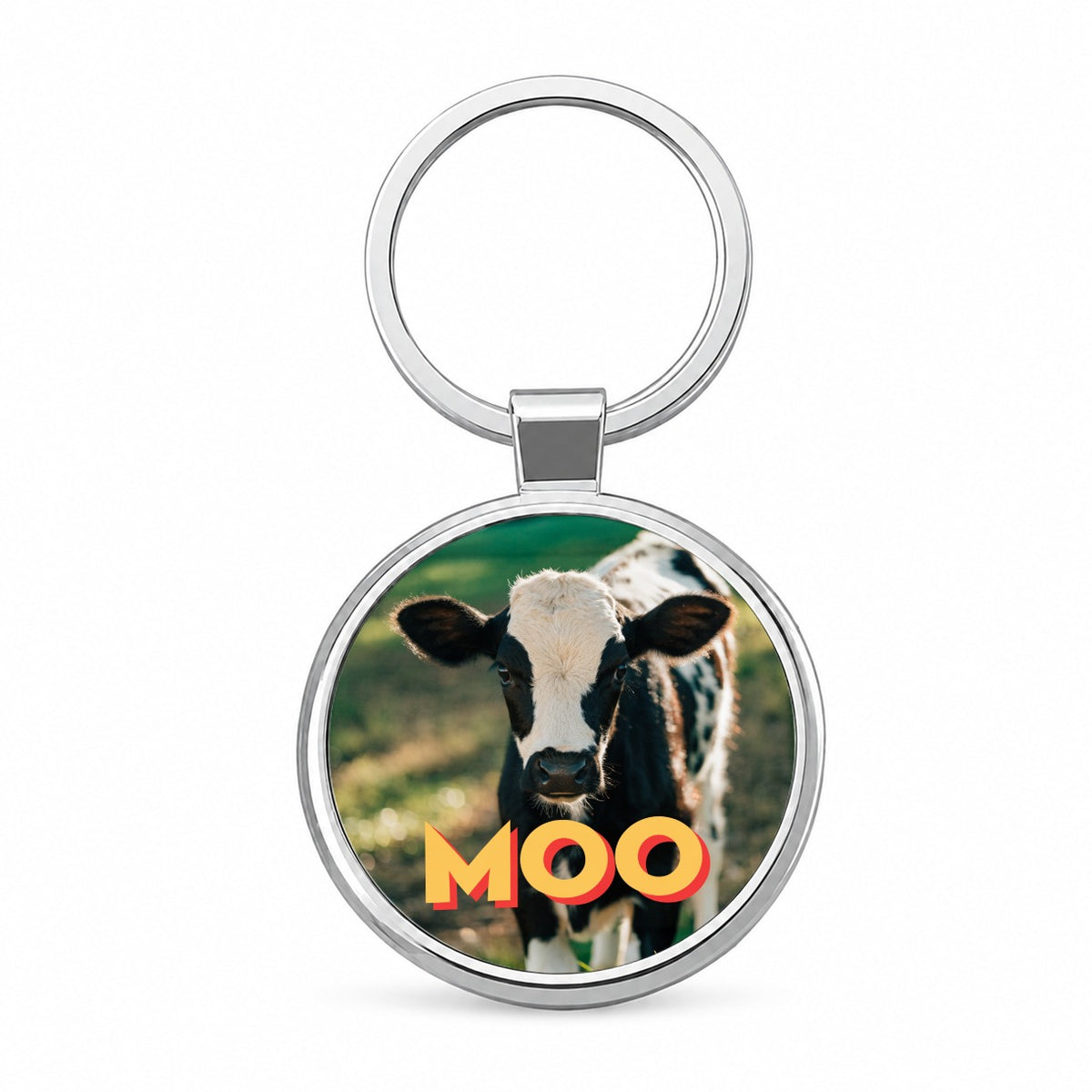 Moo Cow Funny Photo Round Metal Keychain
