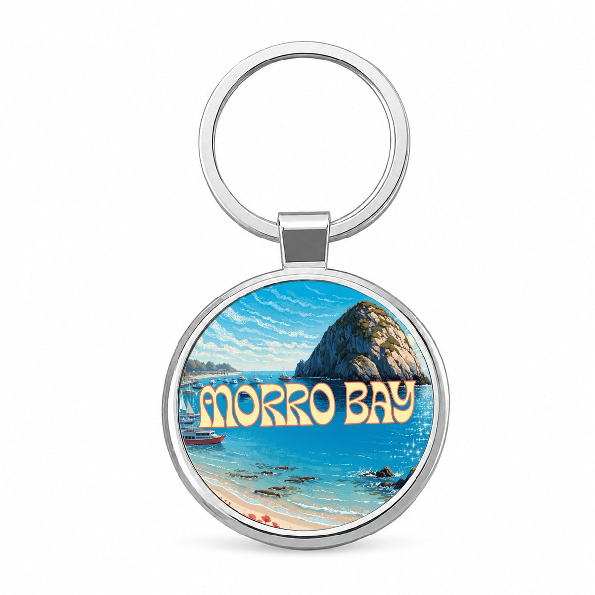 Morro Bay California Travel Round Metal Keychain