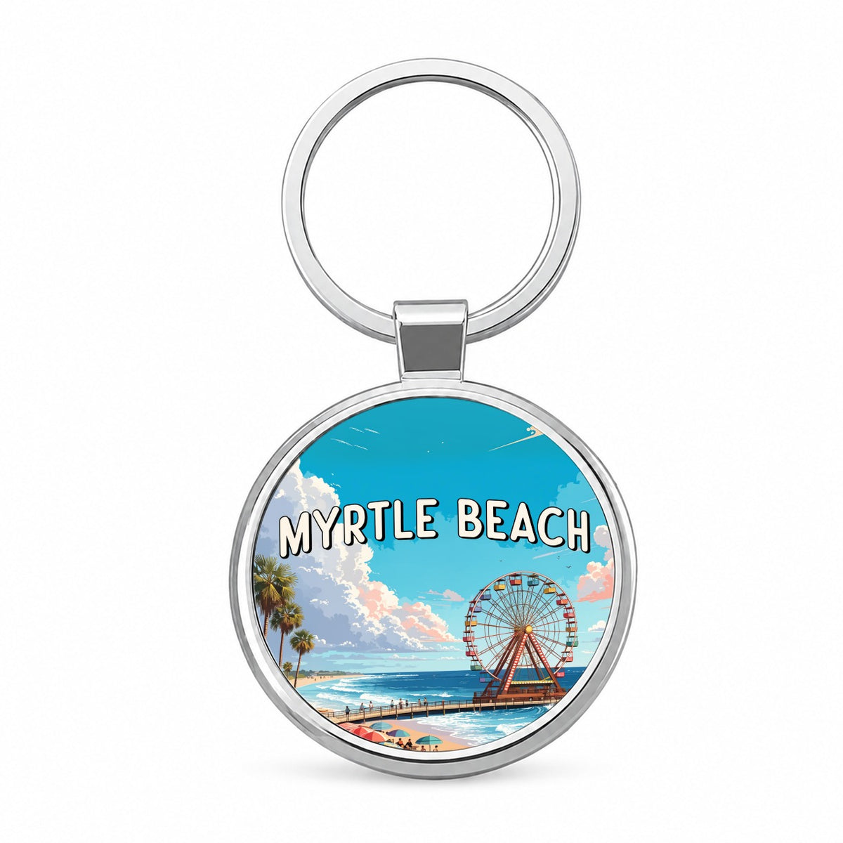 Myrtle Beach South Carolina Travel Round Metal Keychain