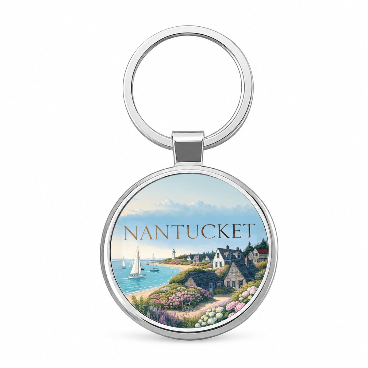 Nantucket Massachusetts Travel Round Metal Keychain