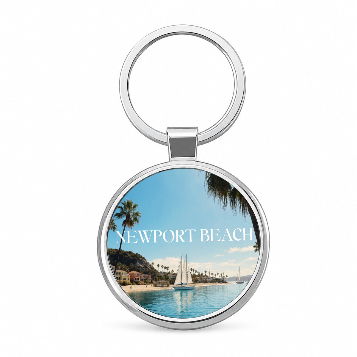 Newport Beach California Travel Round Metal Keychain