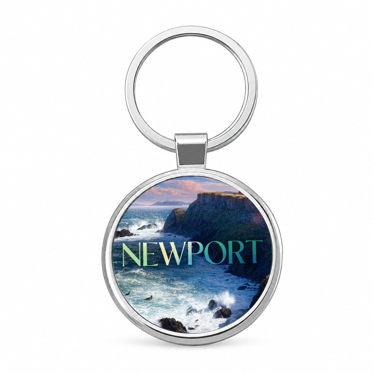 Newport Oregon Travel Round Metal Keychain