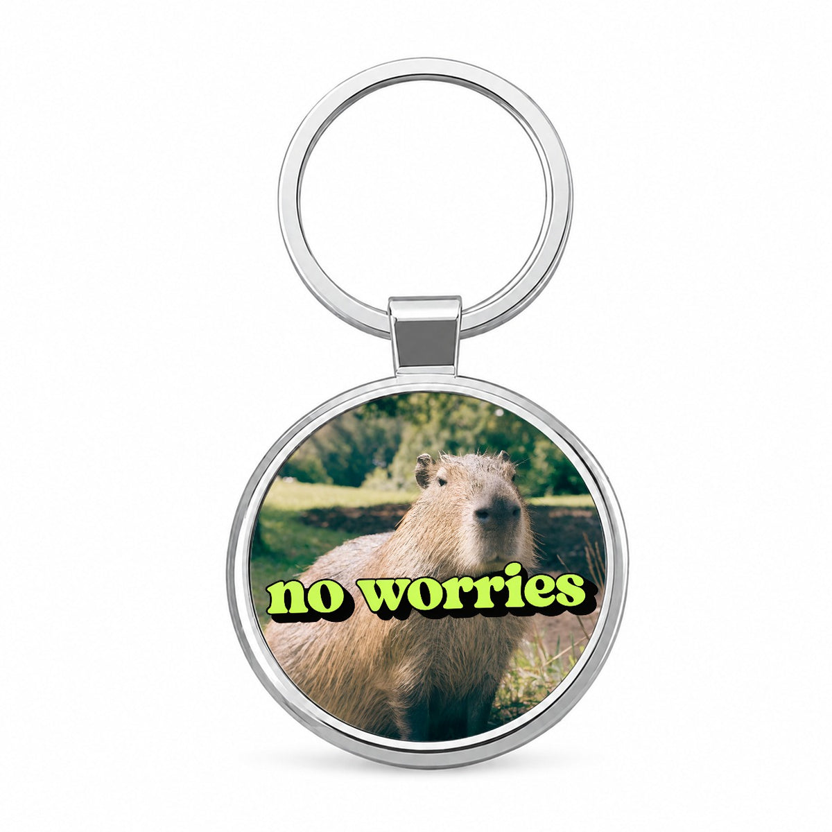 No Worries Capybara Funny Round Metal Keychain
