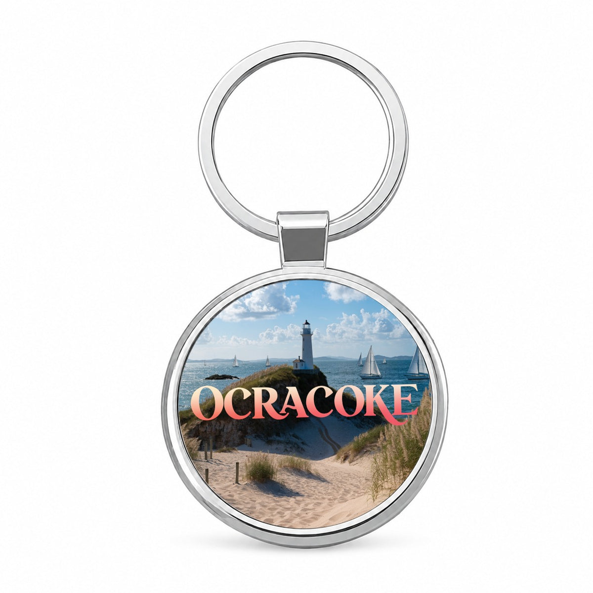 Ocracoke North Carolina Travel Round Metal Keychain
