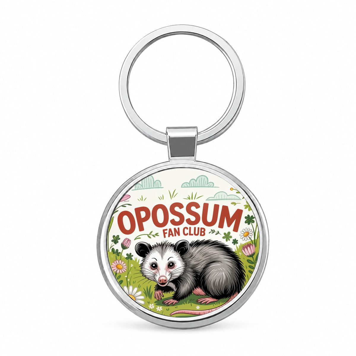 Opossum Fan Club In Flowers Round Metal Keychain