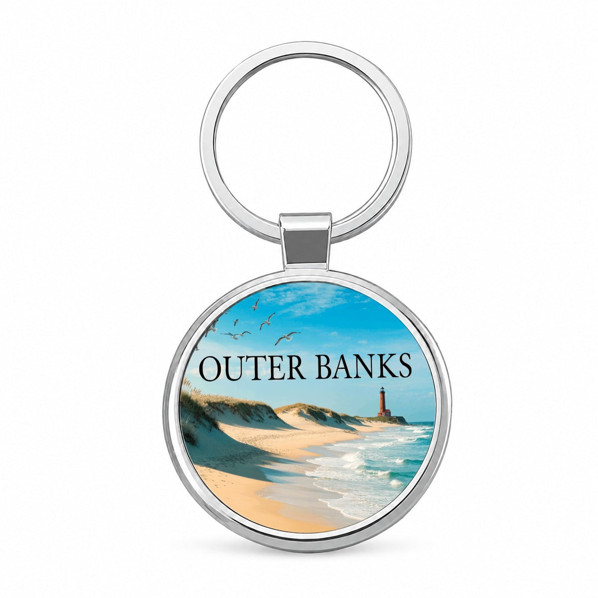 Outer Banks North Carolina Travel Beach Round Metal Keychain