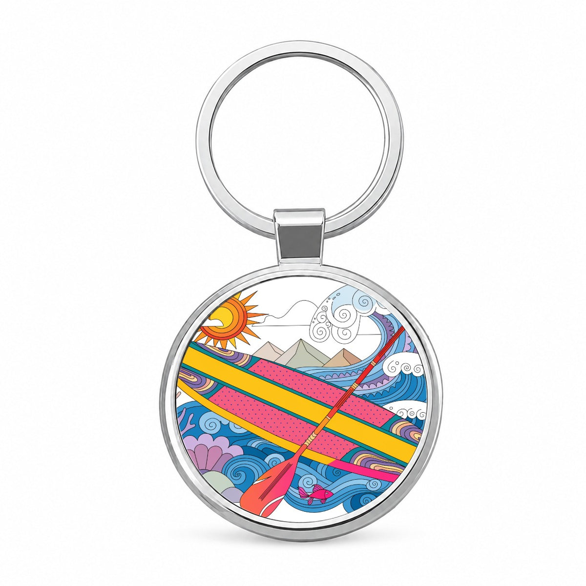 Paddleboarding Lake Sports Fun Round Metal Keychain