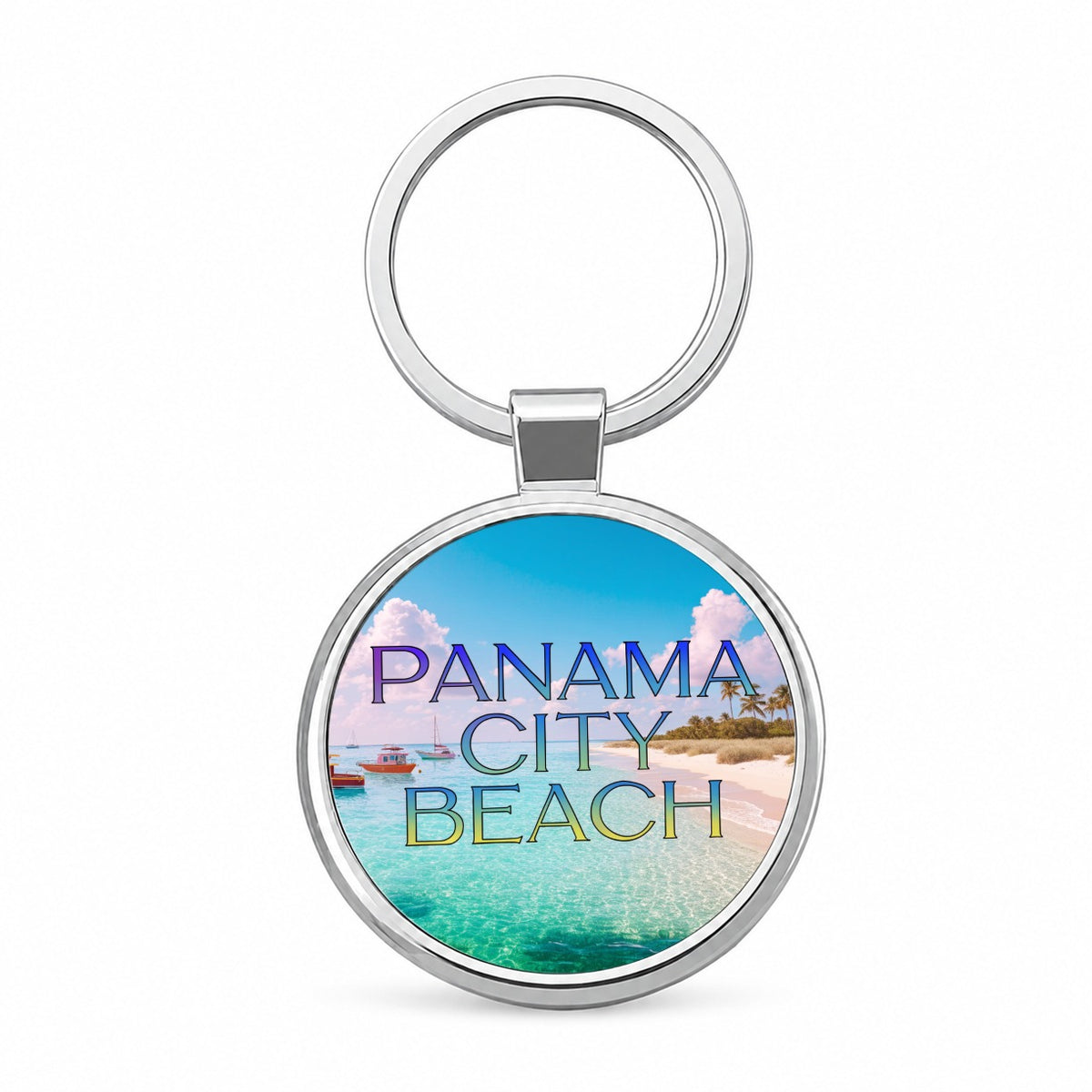 Panama City Beach Florida Travel Round Metal Keychain