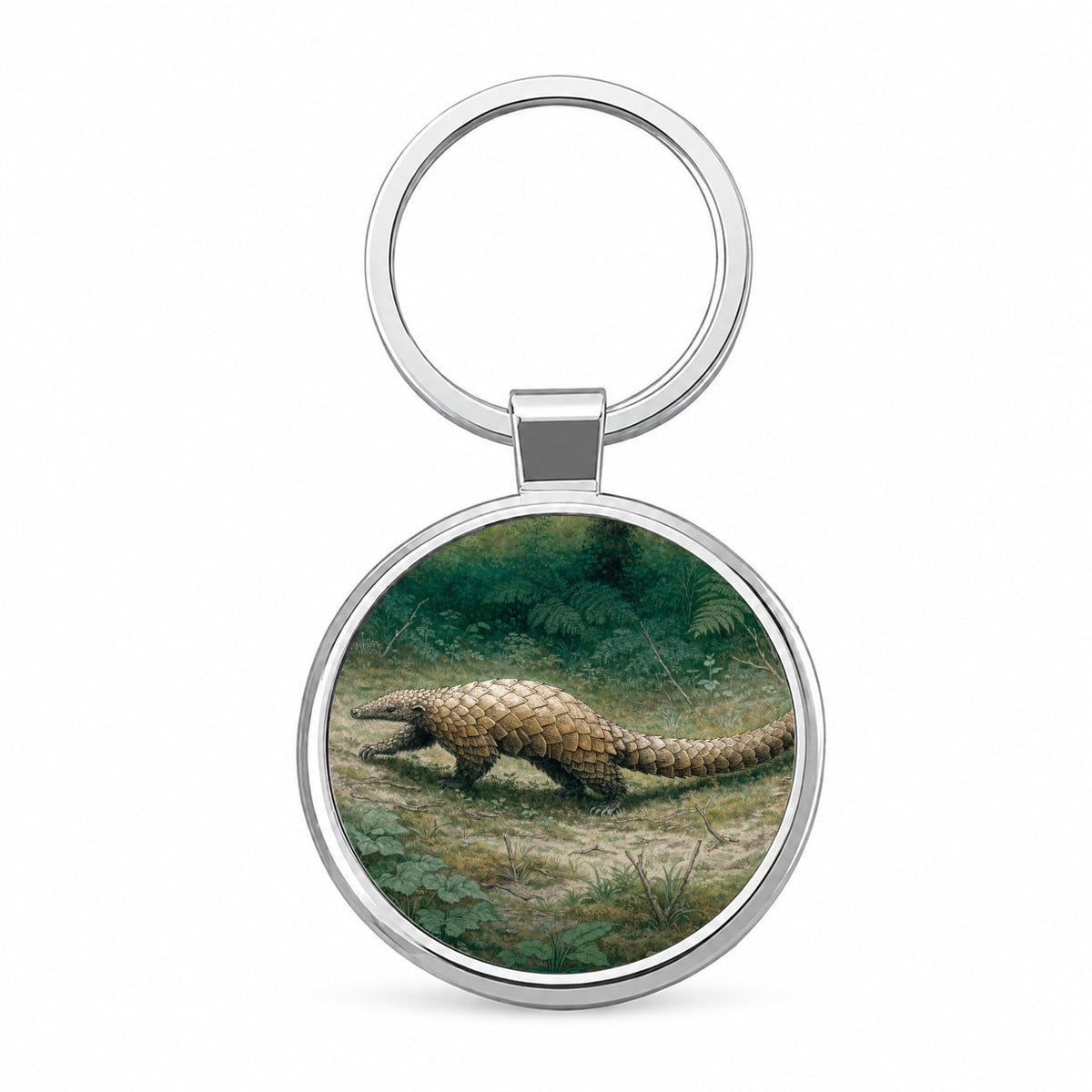 Pangolin Walking Round Metal Keychain