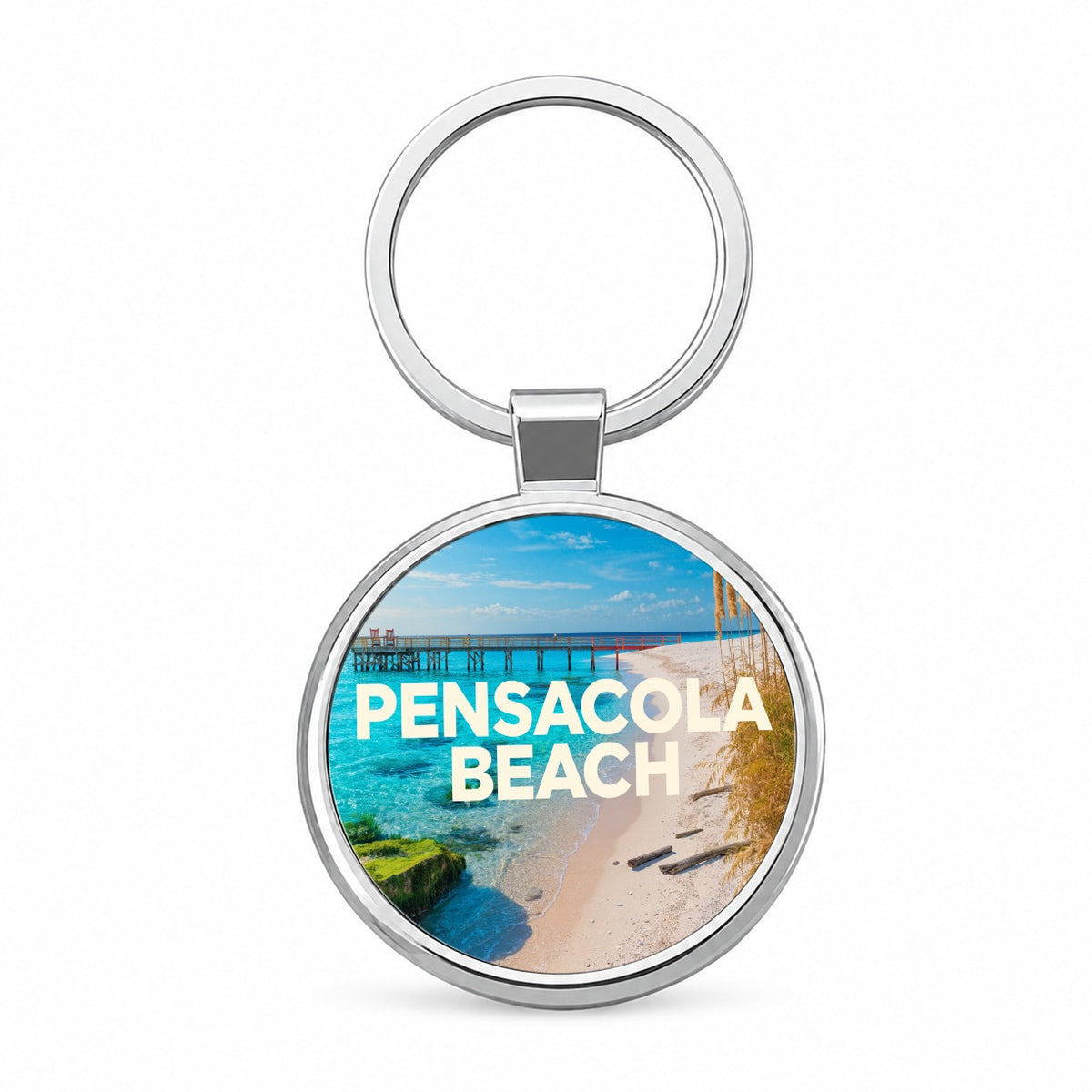 Pensacola Beach Florida Travel Round Metal Keychain