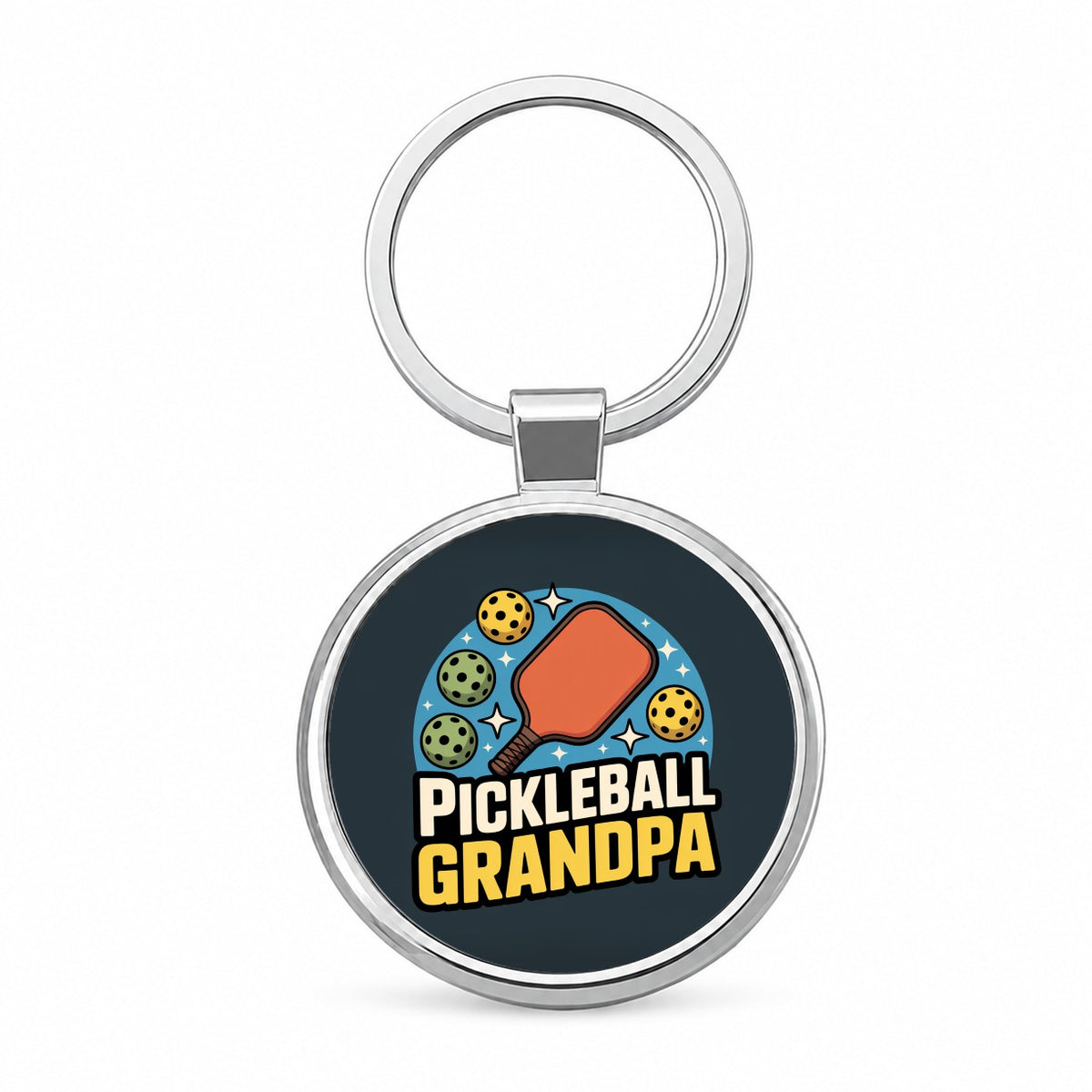 Pickleball Grandpa Round Metal Keychain