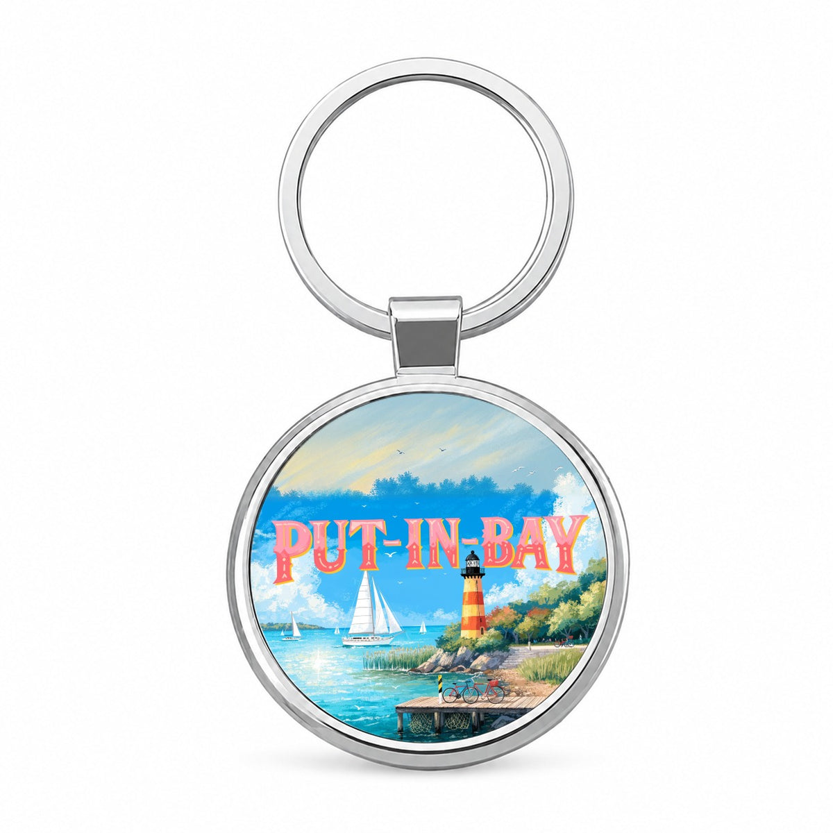 Put-in-Bay Ohio Travel Round Metal Keychain