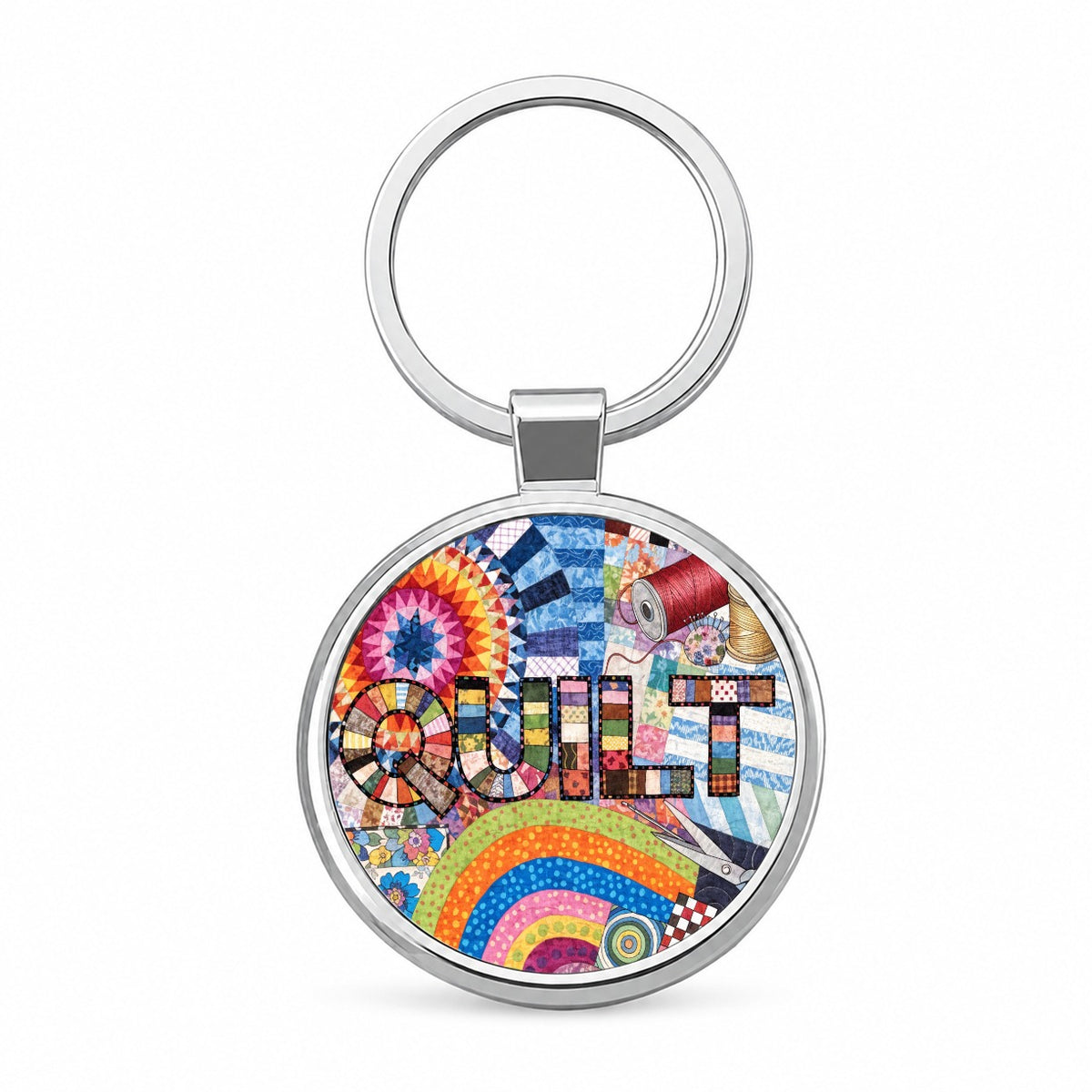 Quilt Quilting Quilter Sewing Colorful Round Metal Keychain