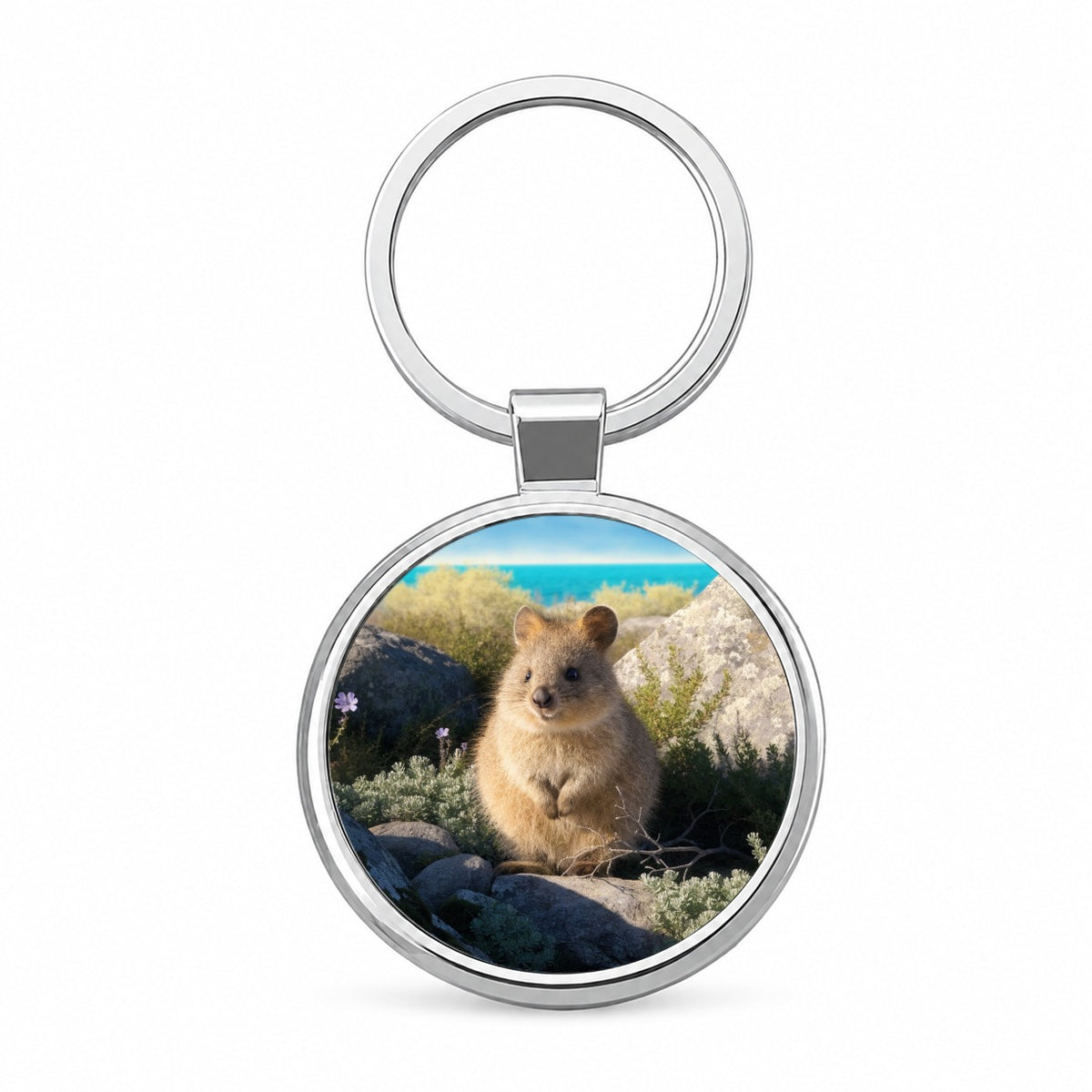 Quokka Island Landscape Round Metal Keychain