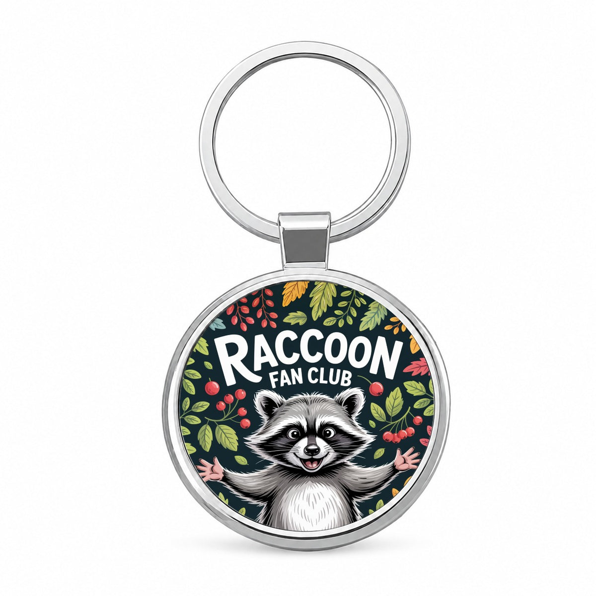Raccoon Fan Club Mischievous Round Metal Keychain