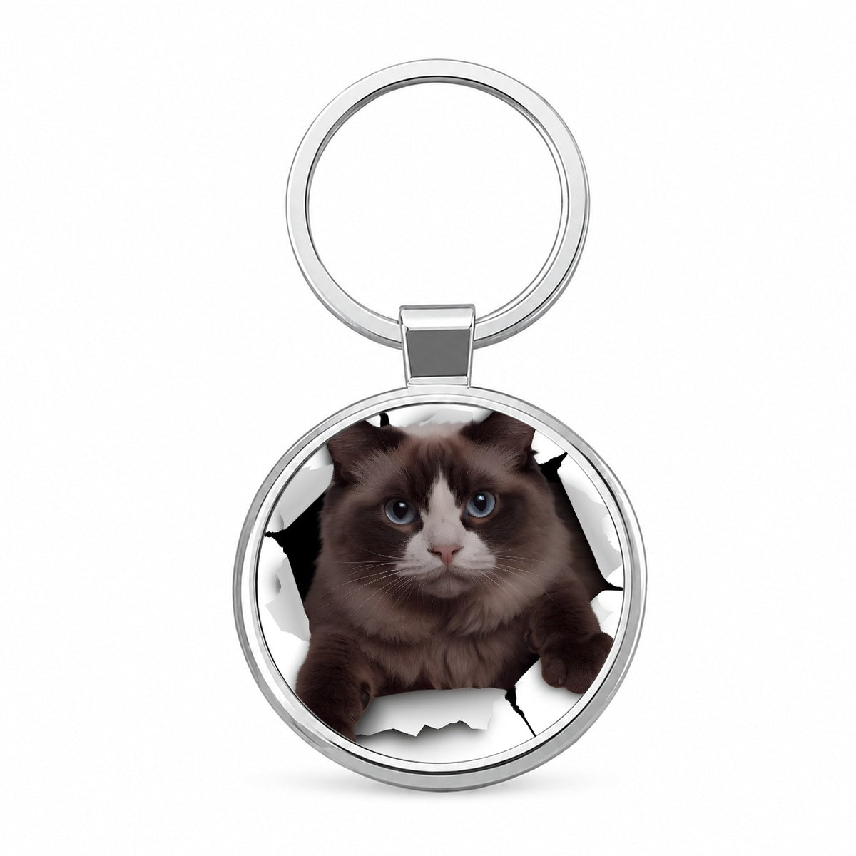 Ragdoll Cat Breakout Round Metal Keychain