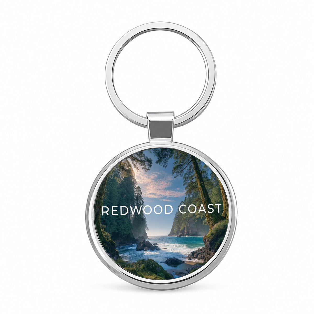 Redwood Coast California Travel Round Metal Keychain