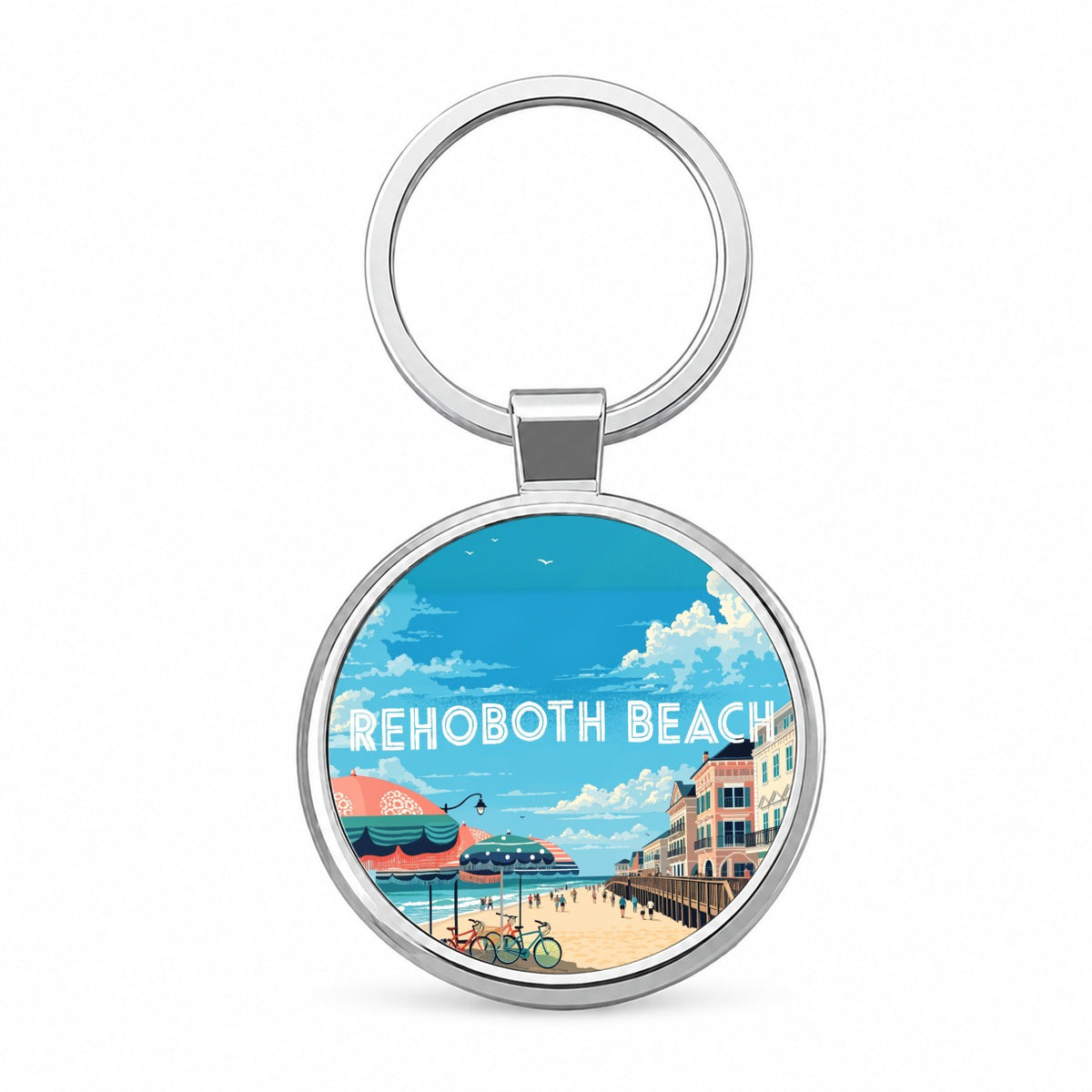 Rehoboth Beach Delaware Travel Round Metal Keychain