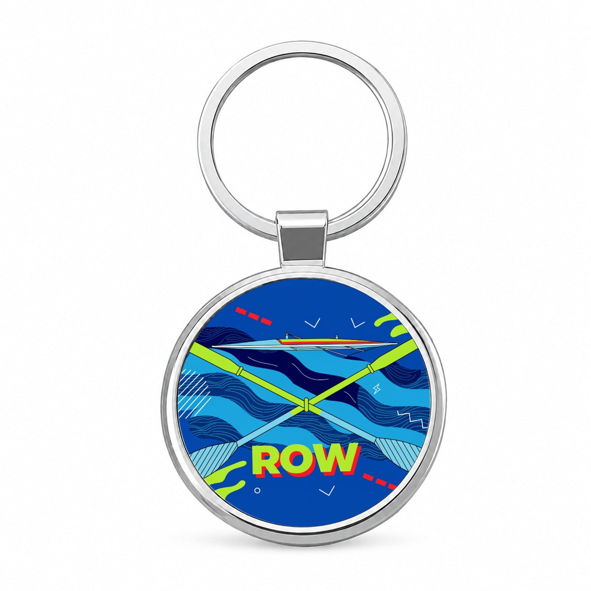 Rowing Oars Racing Shell Round Metal Keychain
