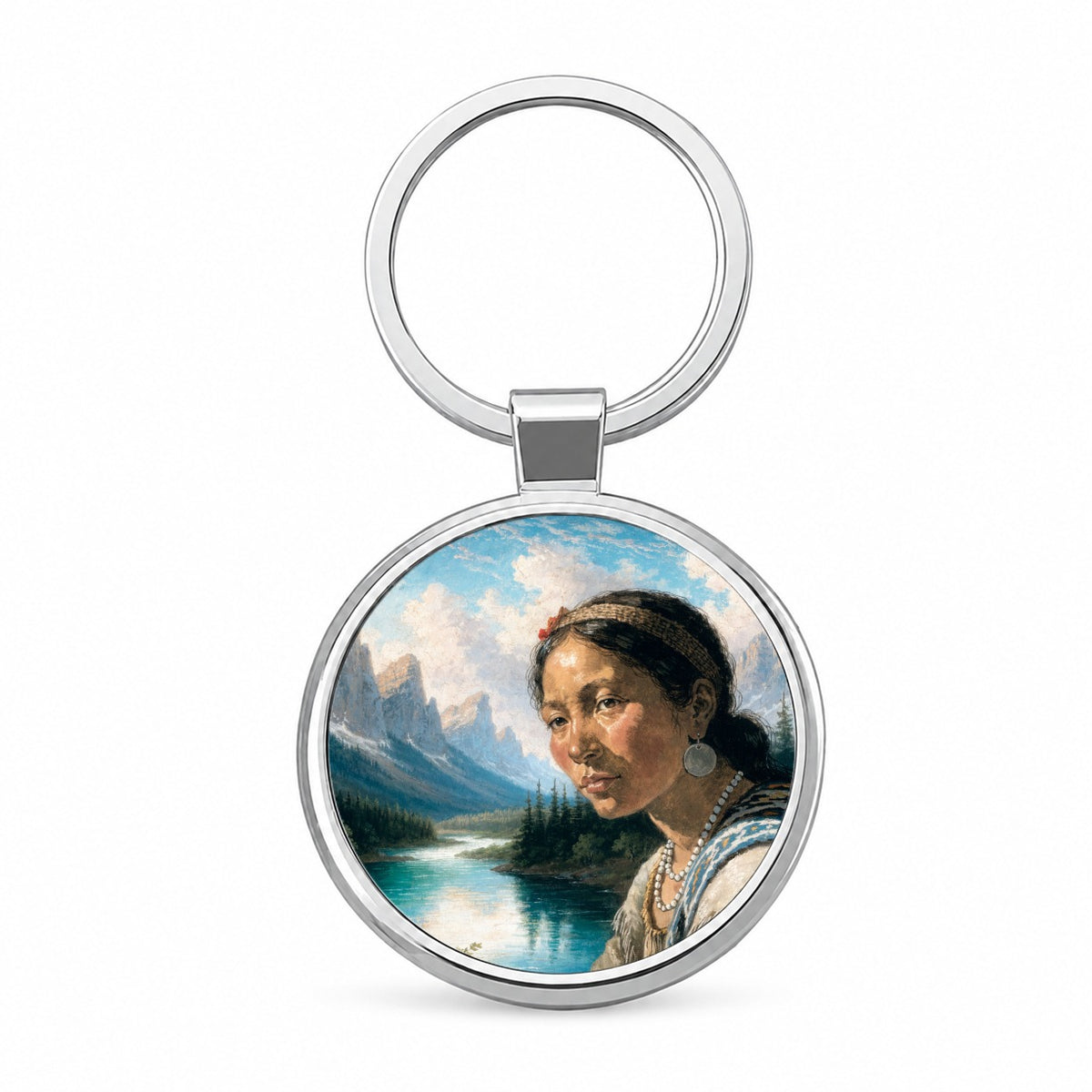 Sacagawea Explorer Round Metal Keychain