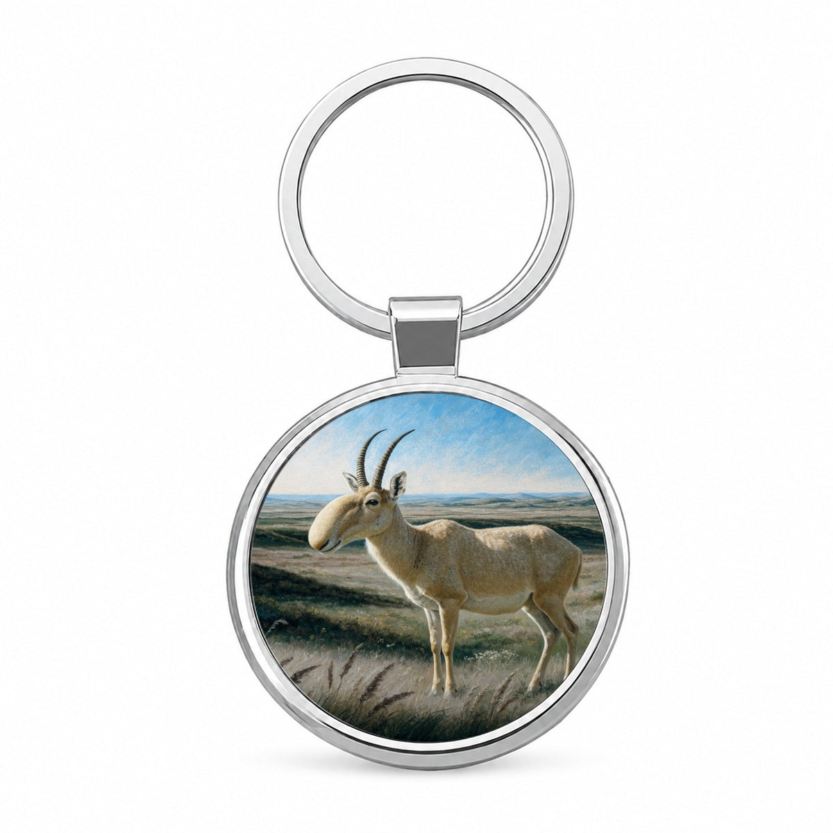 Saiga Antelope Steppe Round Metal Keychain