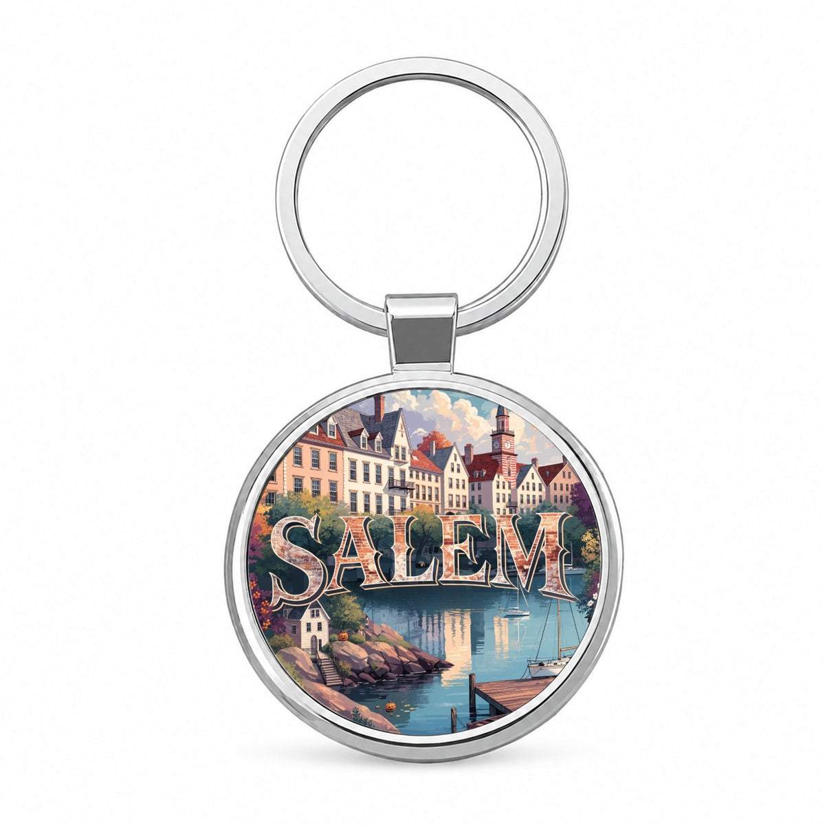 Salem Massachusetts Travel Round Metal Keychain