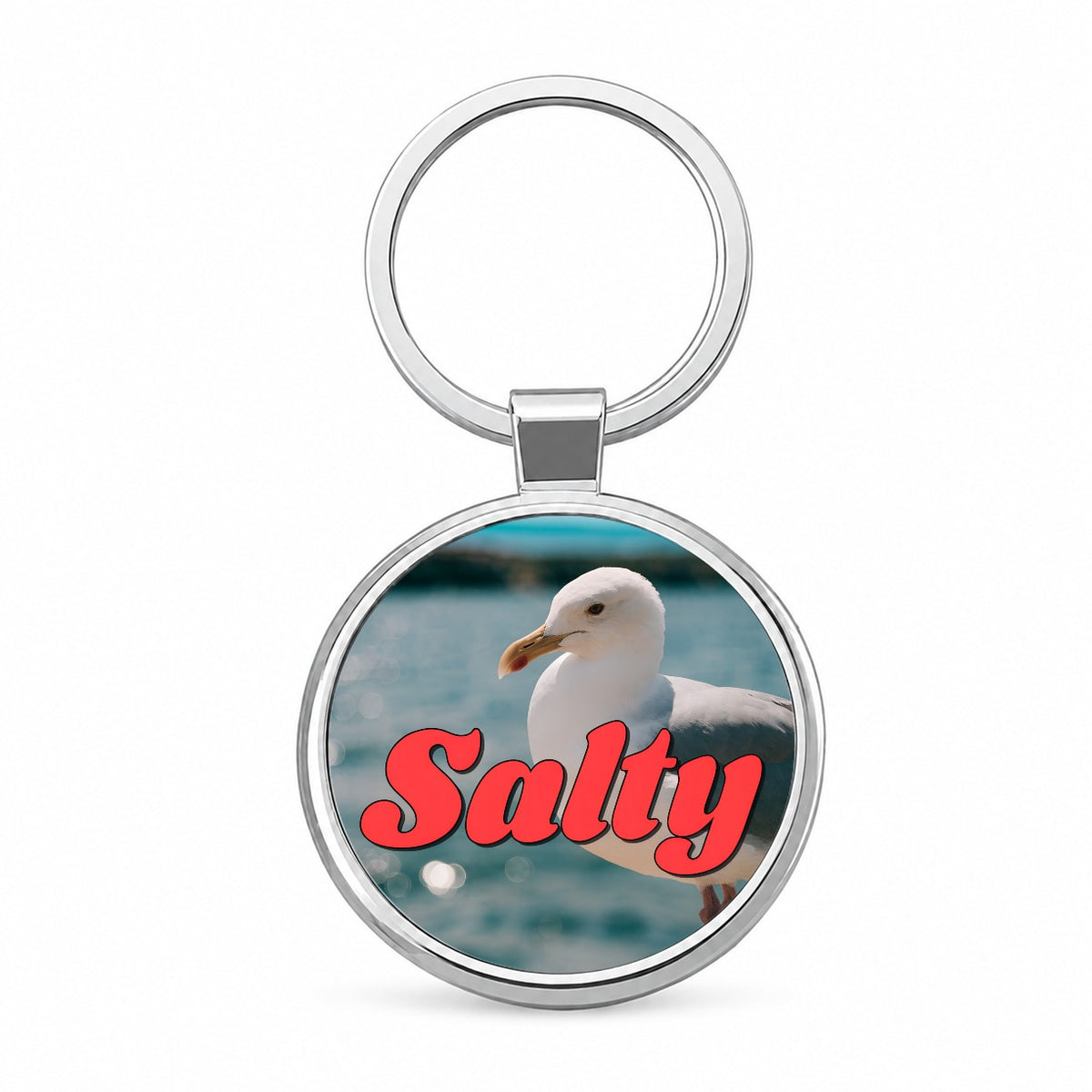Salty Sea Gull Funny Round Metal Keychain